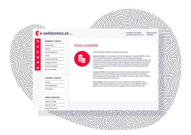 Captura de pantalla del software de contabilidad E-autónomos