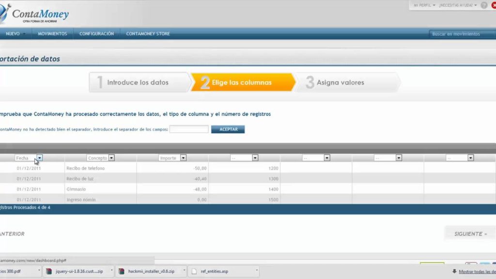 Captura de pantalla del software de contabilidad ContaMoney