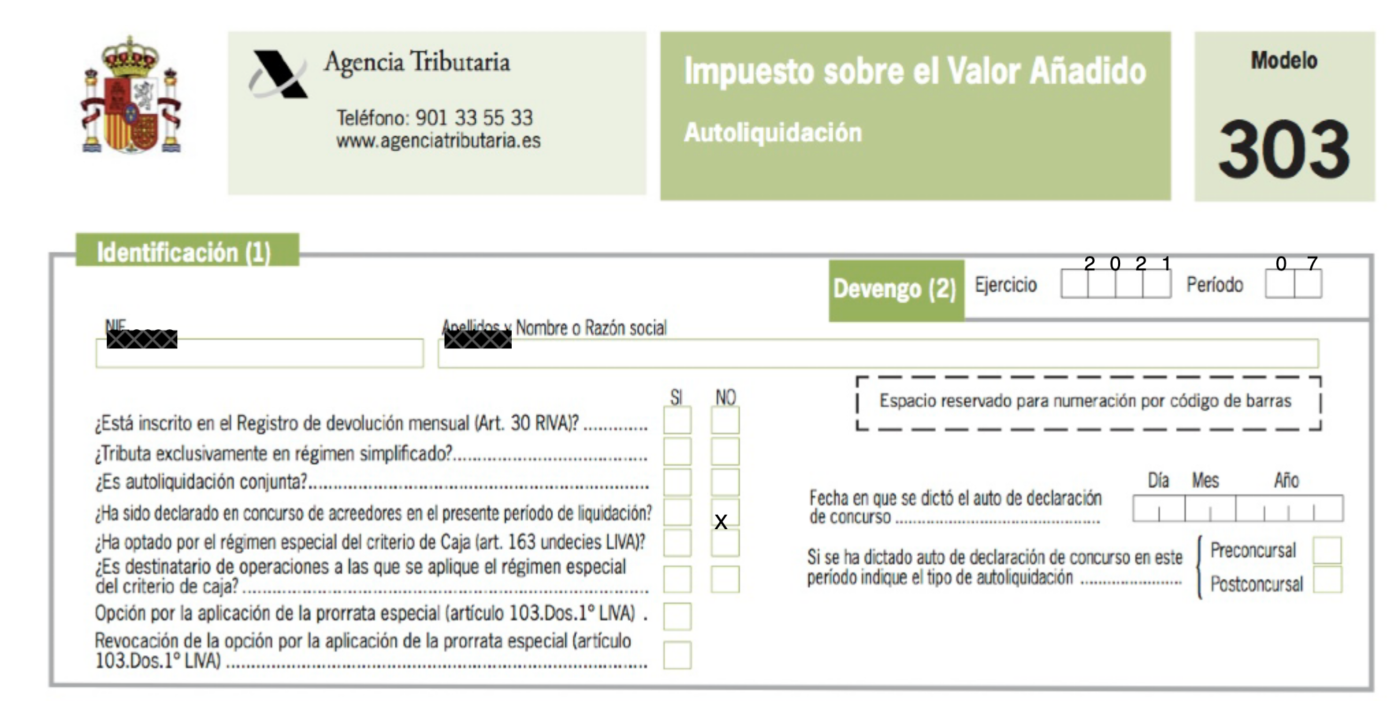 Ejemplo del Modelo 303 para presentar el VAT