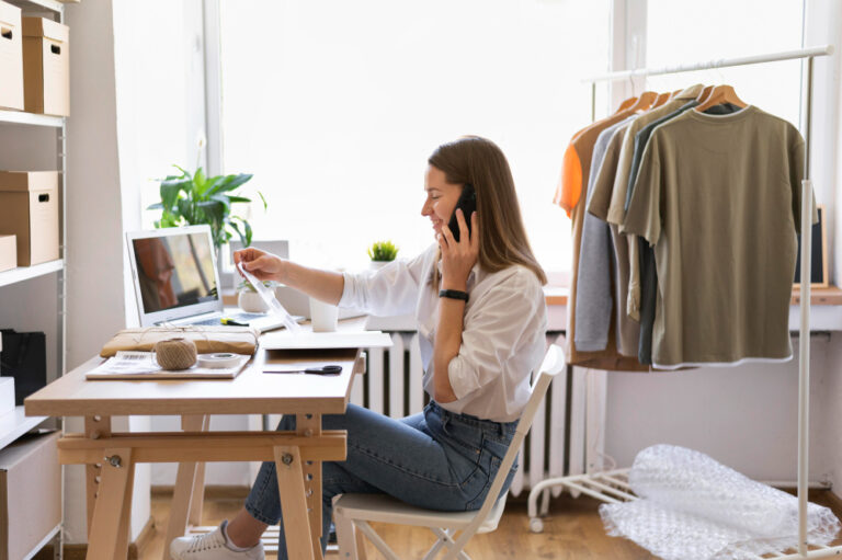 mujer sentada en un escritorio