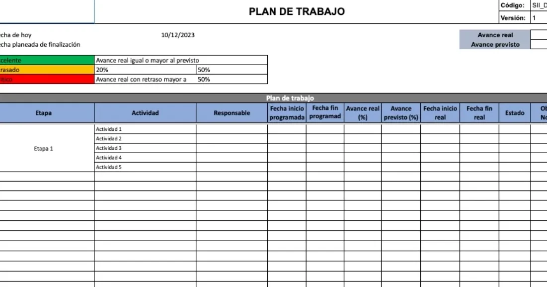 Plantilla de plan de producción