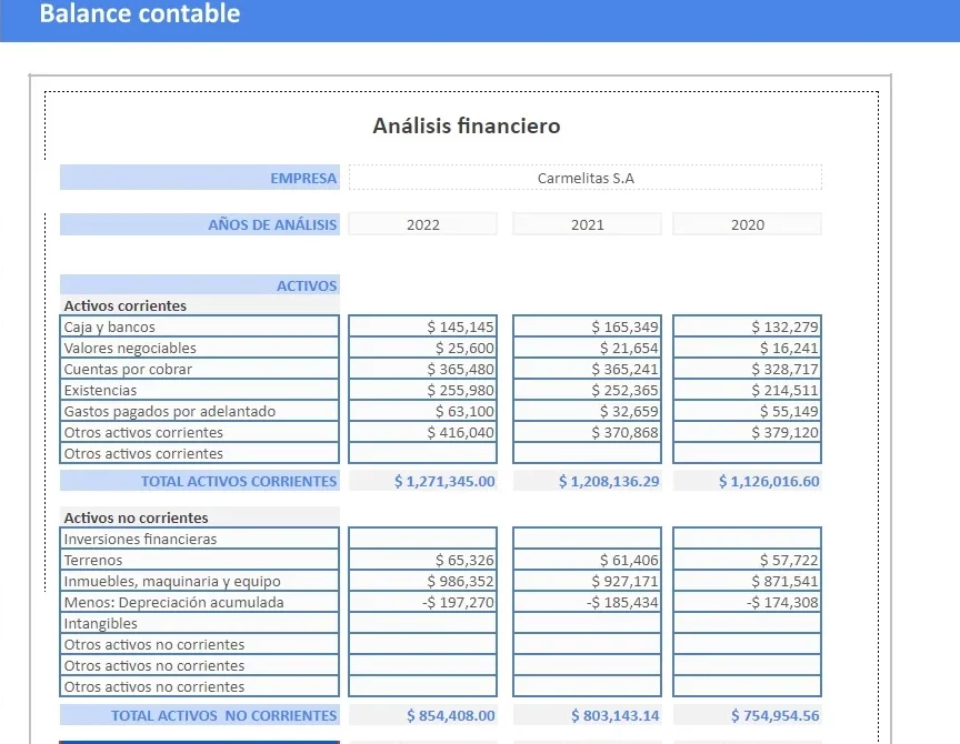 Plantilla de balance contable