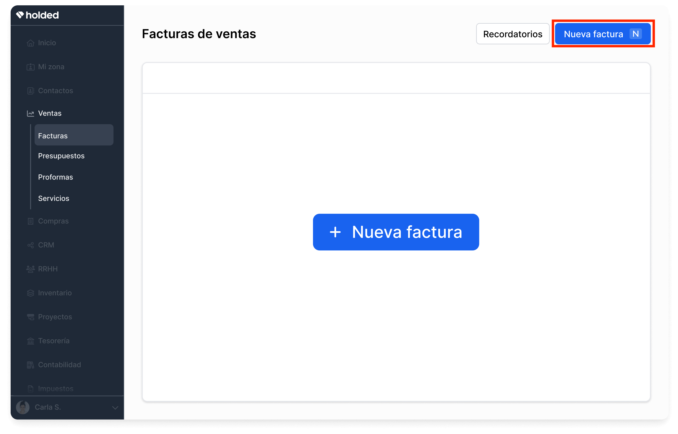 Haz clic en Nueva factura